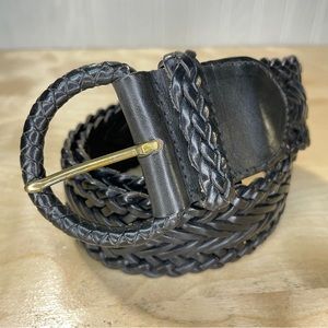 Braided Leather Belt with Braided Leather Covered Buckle - Black